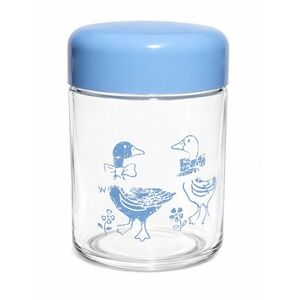 Vintage Gemco Glass Canister Country Goose Blue Lid Storage Jar Made in USA